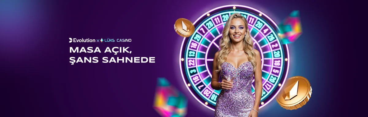 Evolution Table Open, Luck on Stage banner: roulette wheel and host